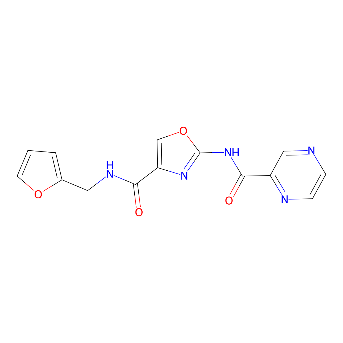 N-(furan-2-ylmethyl)-2-(pyrazine-2-carboxamido)oxazole-4-carboxamide molecular structure, CAS 1396758-47-6