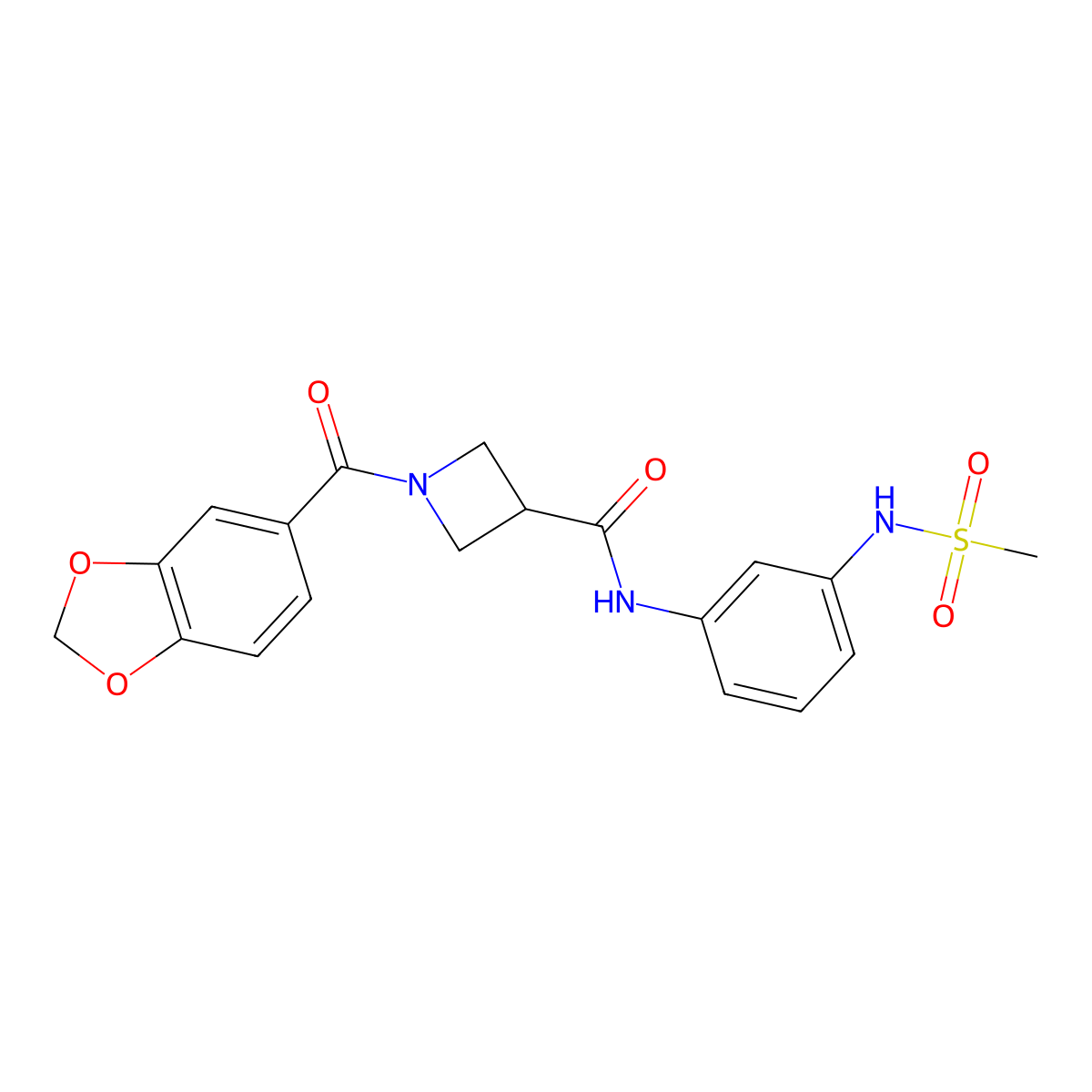 1-(2H-1,3-benzodioxole-5-carbonyl)-N-(3-methanesulfonamidophenyl)azetidine-3-carboxamide molecular structure, CAS 1396758-53-4