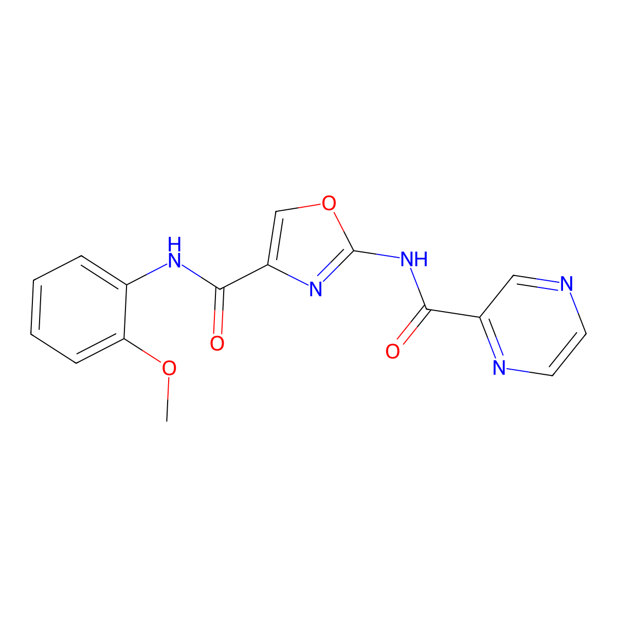 N-(2-methoxyphenyl)-2-(pyrazine-2-carboxamido)oxazole-4-carboxamide molecular structure, CAS 1396758-55-6