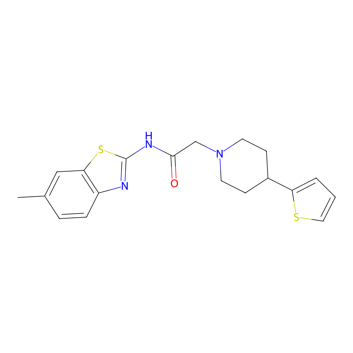 N-(6-methylbenzo[d]thiazol-2-yl)-2-(4-(thiophen-2-yl)piperidin-1-yl)acetamide molecular structure, CAS 1396758-57-8