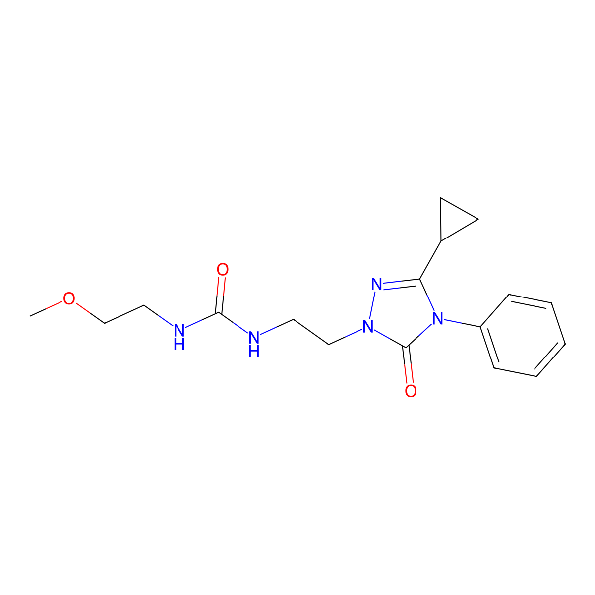 1-[2-(3-cyclopropyl-5-oxo-4-phenyl-4,5-dihydro-1H-1,2,4-triazol-1-yl)ethyl]-3-(2-methoxyethyl)urea molecular structure, CAS 1396758-63-6