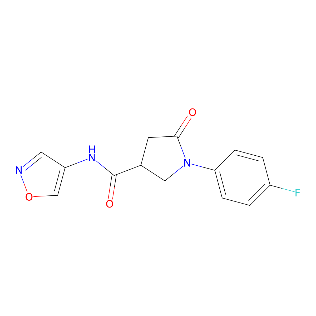 1-(4-fluorophenyl)-N-(isoxazol-4-yl)-5-oxopyrrolidine-3-carboxamide molecular structure, CAS 1396758-64-7