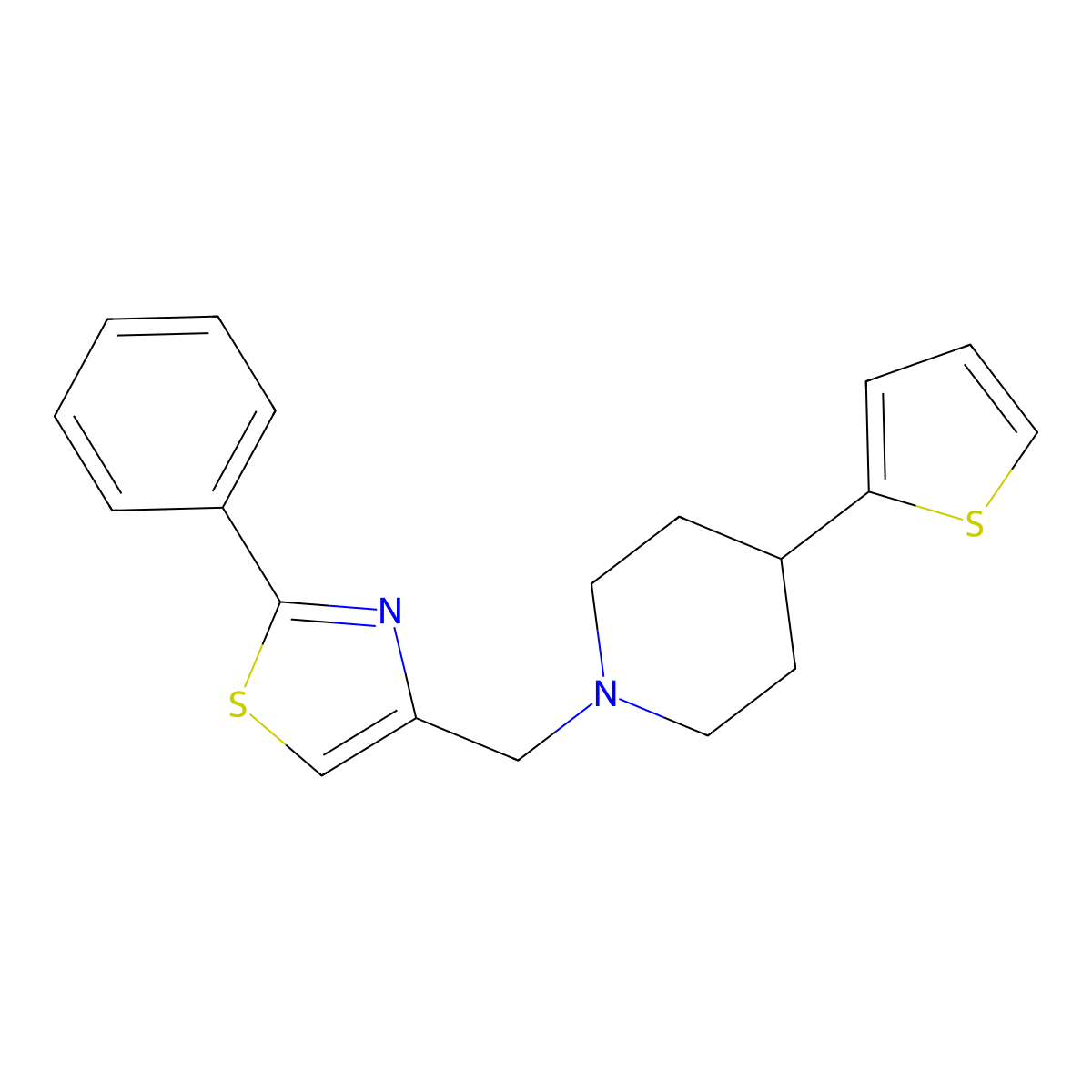 2-Phenyl-4-((4-(thiophen-2-yl)piperidin-1-yl)methyl)thiazole molecular structure, CAS 1396758-66-9