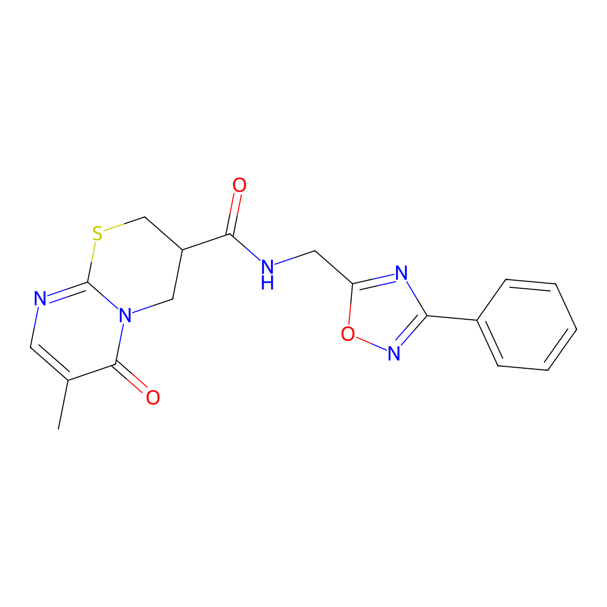 7-methyl-6-oxo-N-((3-phenyl-1,2,4-oxadiazol-5-yl)methyl)-2,3,4,6-tetrahydropyrimido[2,1-b][1,3]thiazine-3-carboxamide molecular structure, CAS 1396758-69-2