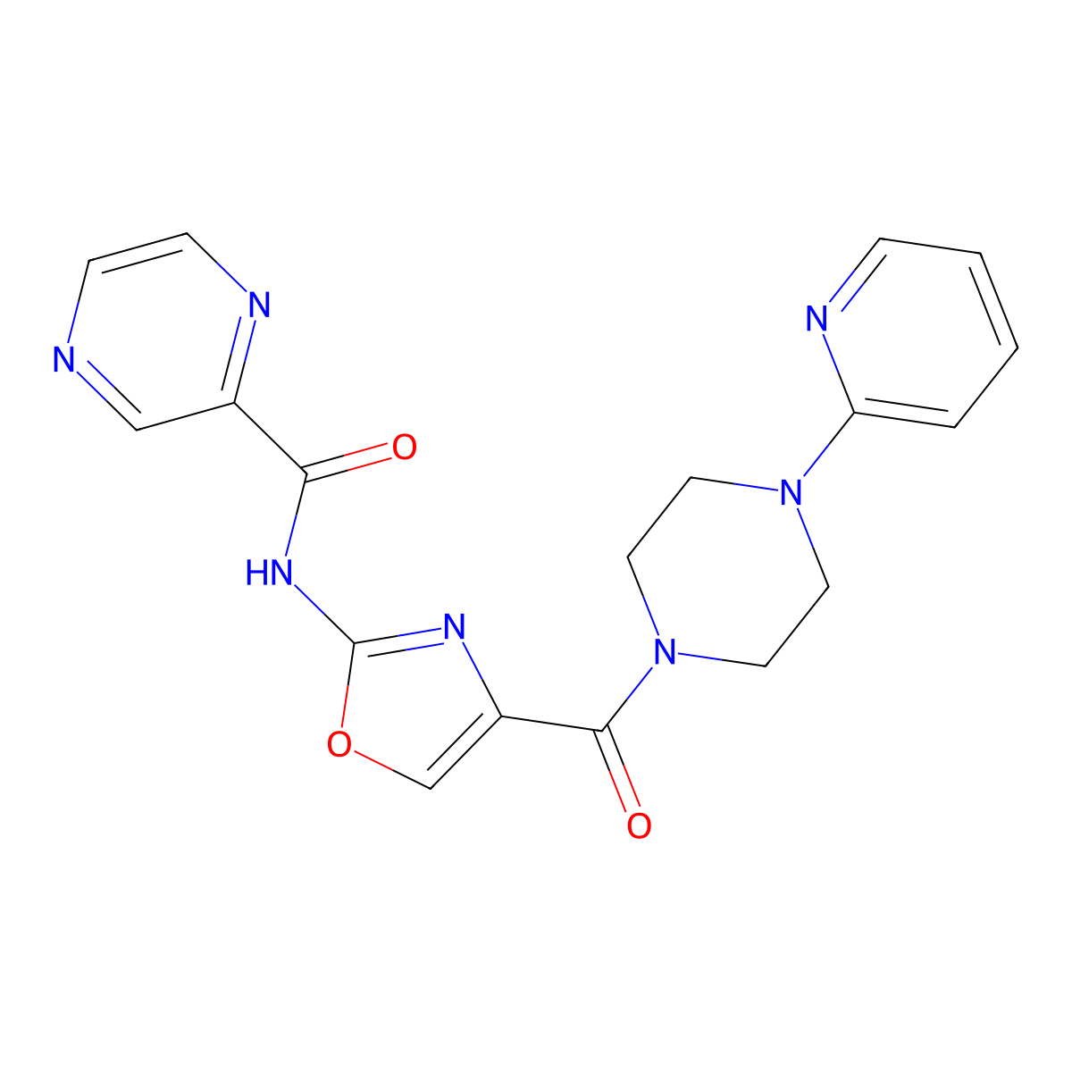 N-(4-(4-(pyridin-2-yl)piperazine-1-carbonyl)oxazol-2-yl)pyrazine-2-carboxamide molecular structure, CAS 1396758-71-6