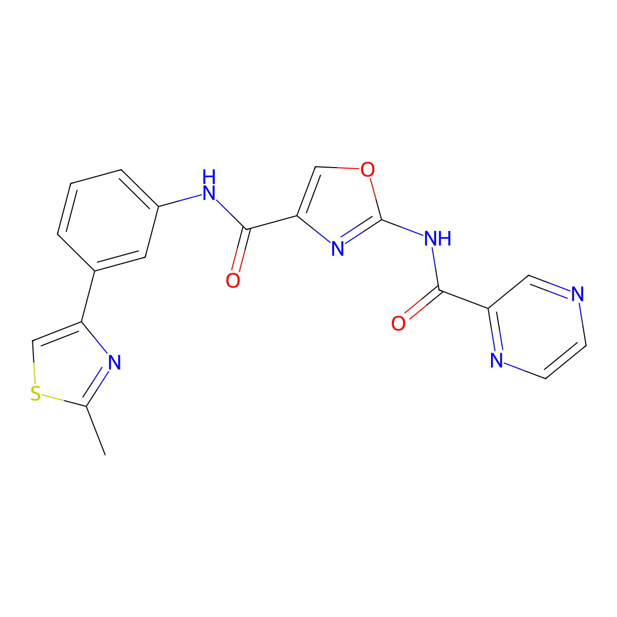 N-(3-(2-methylthiazol-4-yl)phenyl)-2-(pyrazine-2-carboxamido)oxazole-4-carboxamide molecular structure, CAS 1396758-77-2