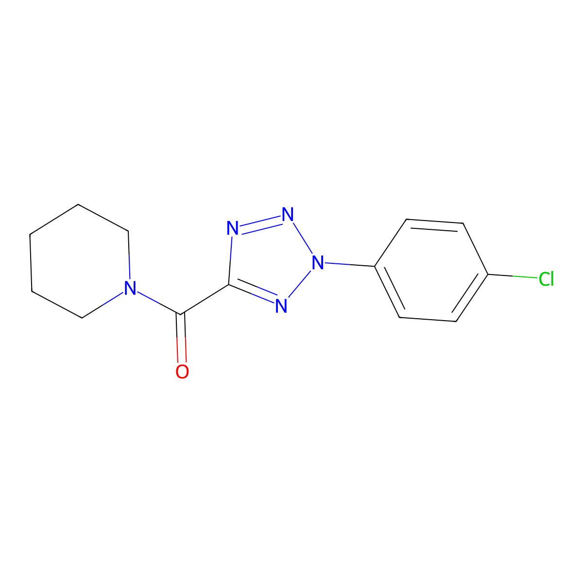 (2-(4-chlorophenyl)-2H-tetrazol-5-yl)(piperidin-1-yl)methanone molecular structure, CAS 1396758-78-3