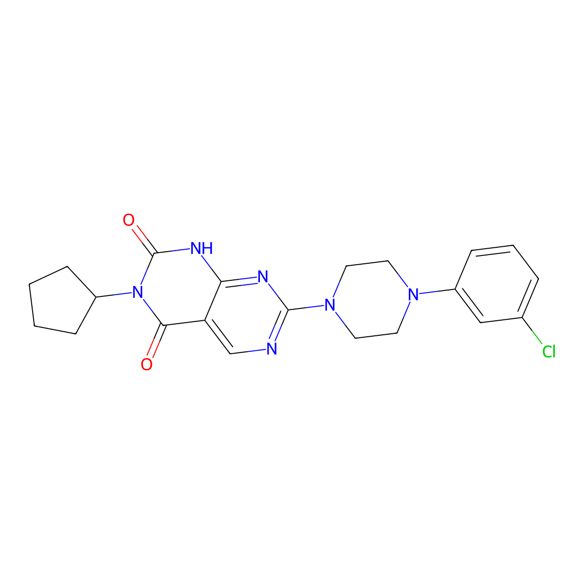 7-(4-(3-chlorophenyl)piperazin-1-yl)-3-cyclopentylpyrimido[4,5-d]pyrimidine-2,4(1H,3H)-dione molecular structure, CAS 1396758-85-2