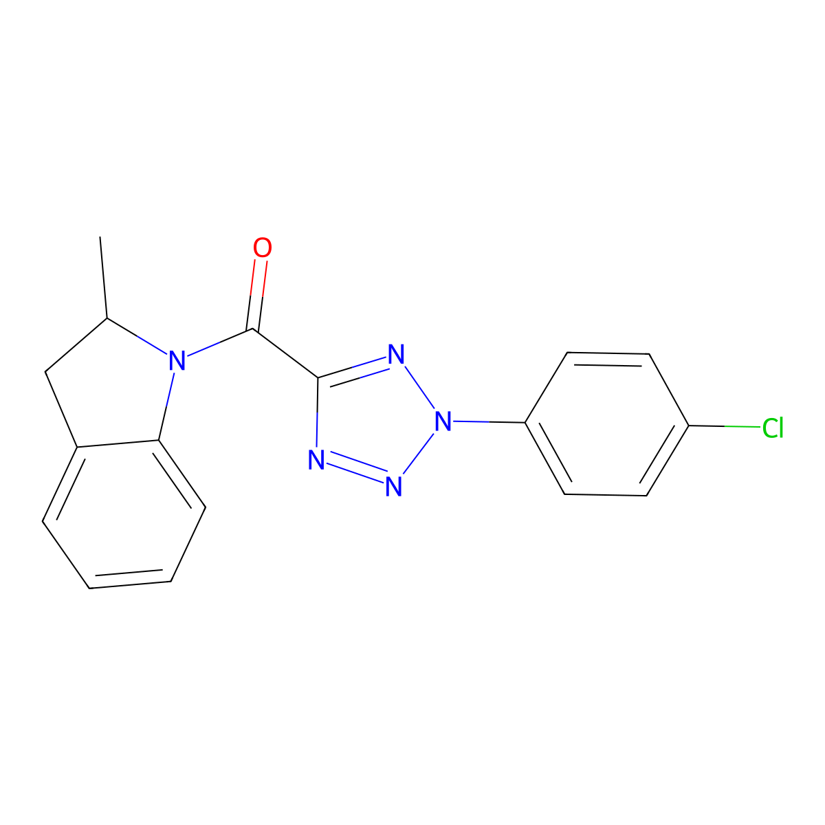 (2-(4-chlorophenyl)-2H-tetrazol-5-yl)(2-methylindolin-1-yl)methanone molecular structure, CAS 1396758-87-4