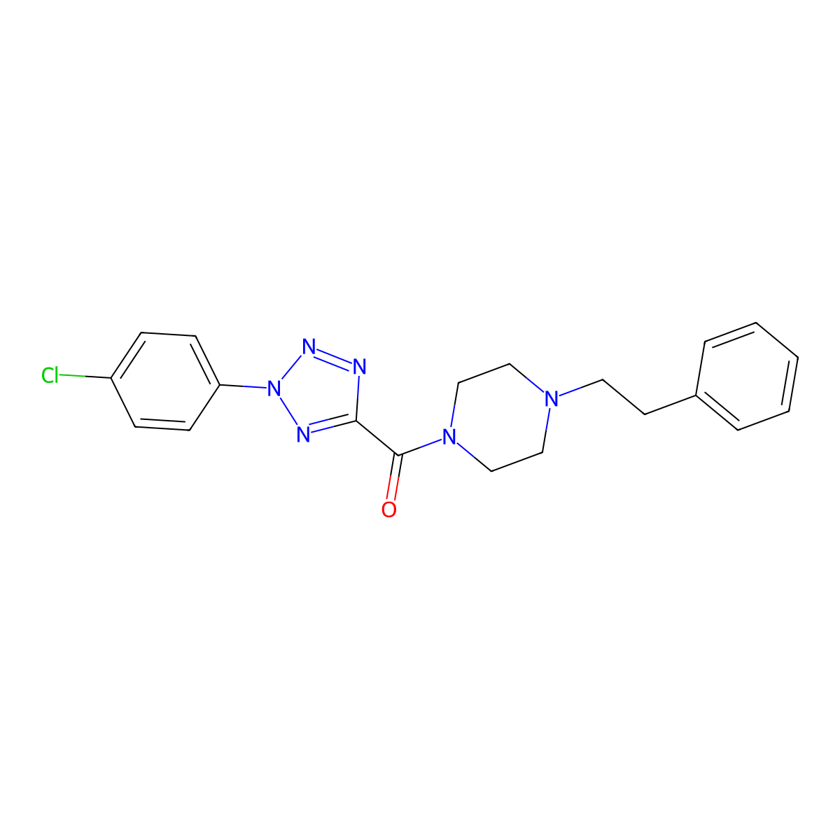 (2-(4-chlorophenyl)-2H-tetrazol-5-yl)(4-phenethylpiperazin-1-yl)methanone molecular structure, CAS 1396758-92-1