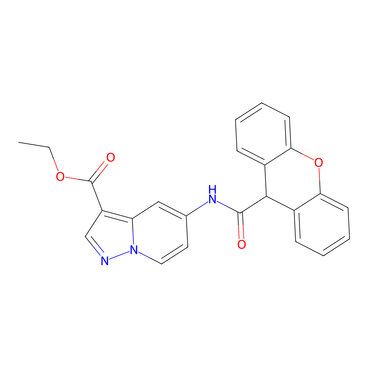 ethyl 5-(9H-xanthene-9-carboxamido)pyrazolo[1,5-a]pyridine-3-carboxylate molecular structure, CAS 1396758-93-2