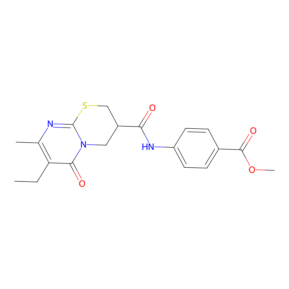 Methyl 4-(7-ethyl-8-methyl-6-oxo-2,3,4,6-tetrahydropyrimido[2,1-b][1,3]thiazine-3-carboxamido)benzoate molecular structure, CAS 1396758-97-6