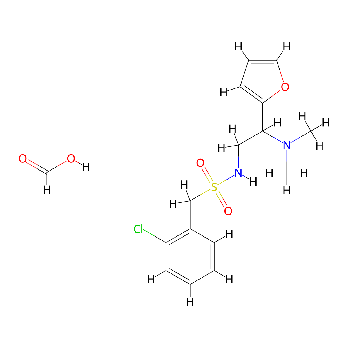 1-(2-chlorophenyl)-N-(2-(dimethylamino)-2-(furan-2-yl)ethyl)methanesulfonamide formate molecular structure, CAS 1396758-98-7