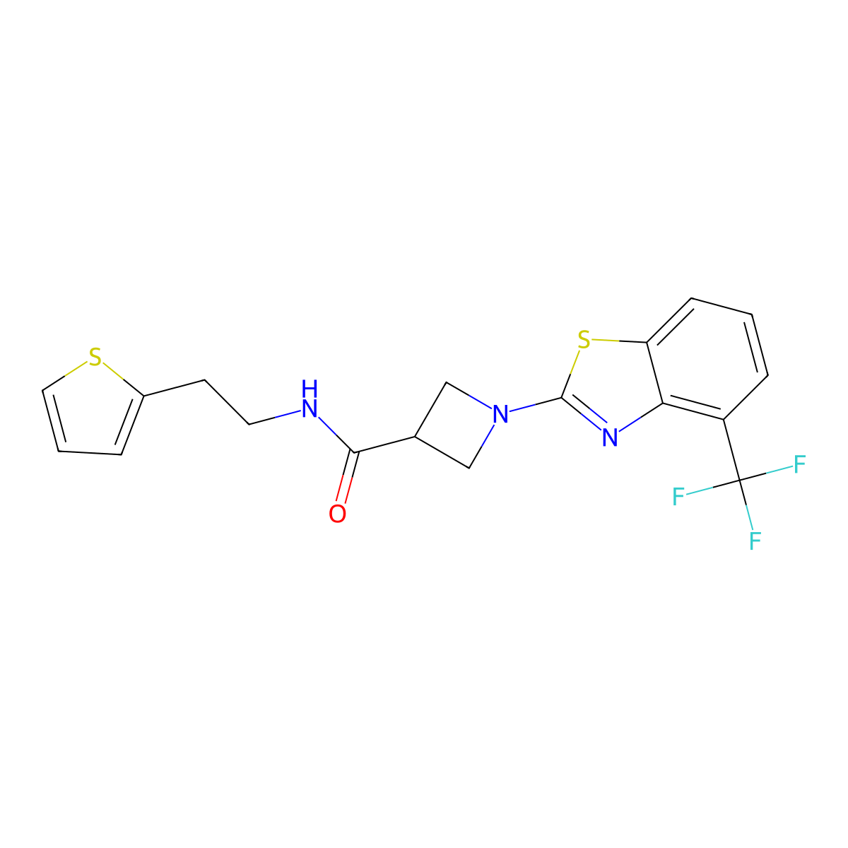N-(2-(thiophen-2-yl)ethyl)-1-(4-(trifluoromethyl)benzo[d]thiazol-2-yl)azetidine-3-carboxamide molecular structure, CAS 1396759-03-7