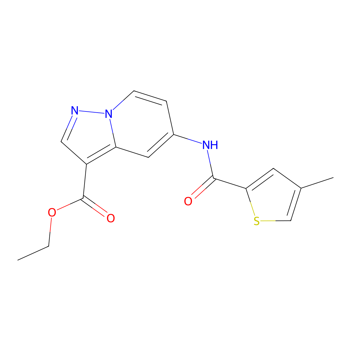 Ethyl 5-(4-methylthiophene-2-amido)pyrazolo[1,5-a]pyridine-3-carboxylate molecular structure, CAS 1396759-04-8