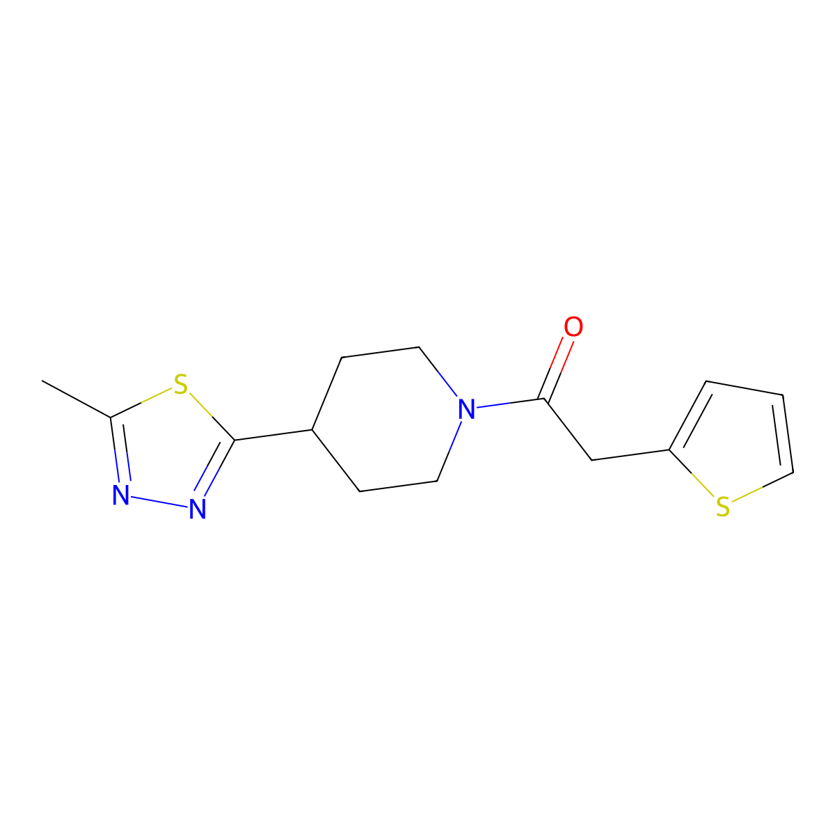 1-(4-(5-Methyl-1,3,4-thiadiazol-2-yl)piperidin-1-yl)-2-(thiophen-2-yl)ethanone molecular structure, CAS 1396759-11-7