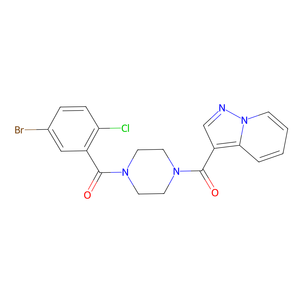 (4-(5-Bromo-2-chlorobenzoyl)piperazin-1-yl)(pyrazolo[1,5-a]pyridin-3-yl)methanone molecular structure, CAS 1396759-12-8