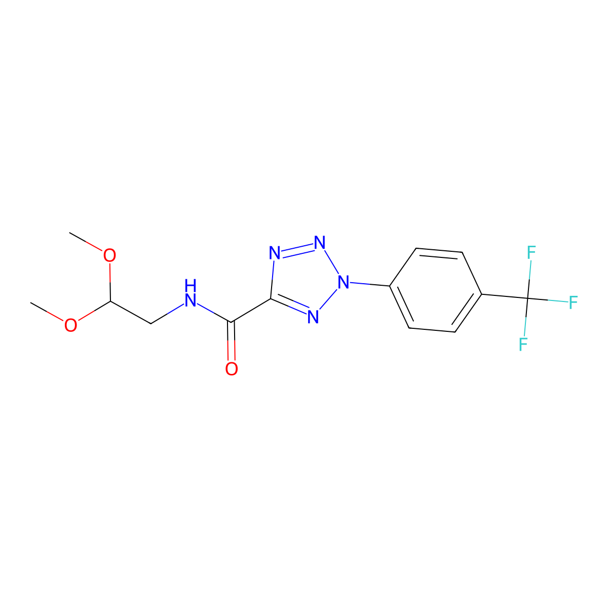 N-(2,2-dimethoxyethyl)-2-(4-(trifluoromethyl)phenyl)-2H-tetrazole-5-carboxamide molecular structure, CAS 1396759-14-0