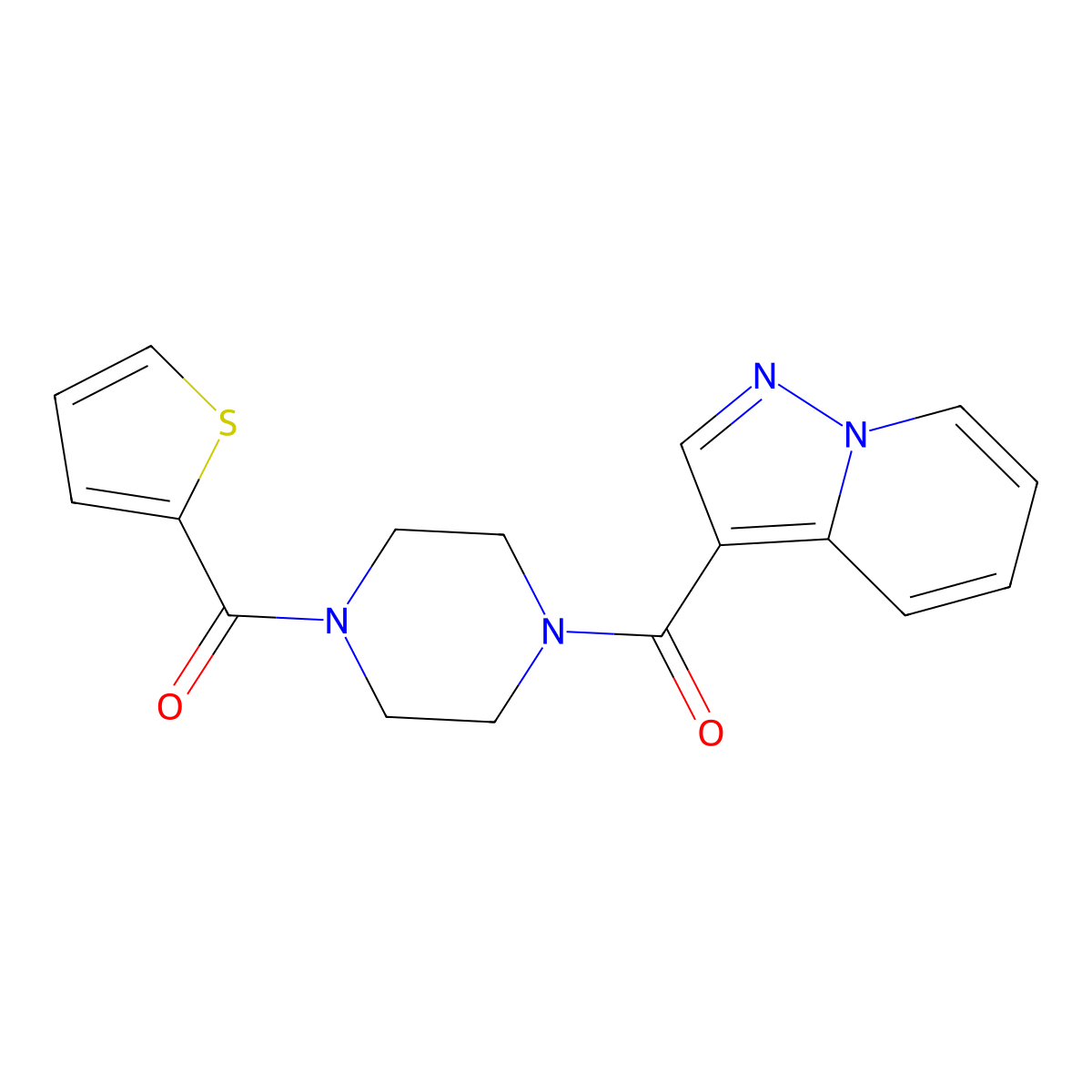 Pyrazolo[1,5-a]pyridin-3-yl(4-(thiophene-2-carbonyl)piperazin-1-yl)methanone molecular structure, CAS 1396759-16-2