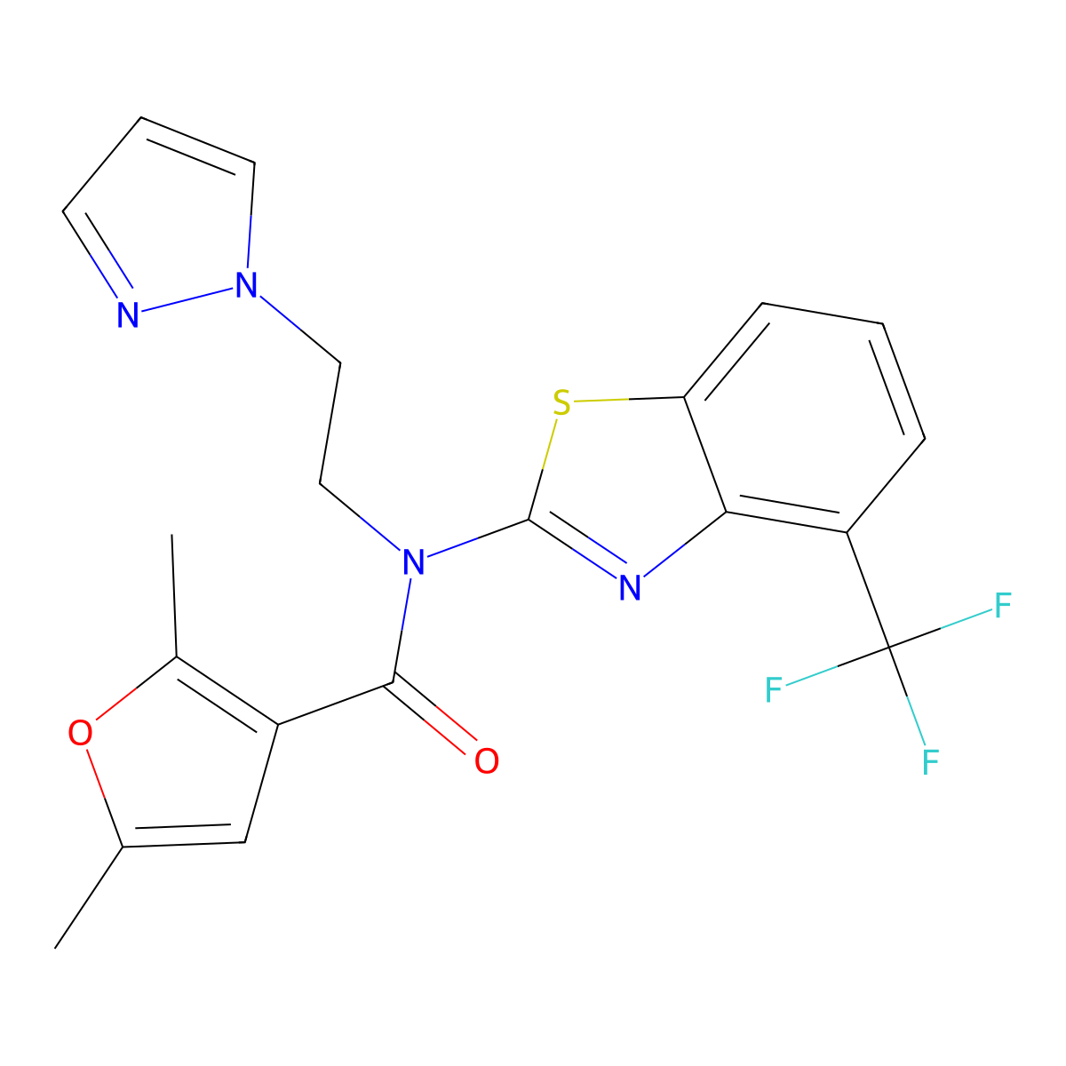 N-(2-(1H-pyrazol-1-yl)ethyl)-2,5-dimethyl-N-(4-(trifluoromethyl)benzo[d]thiazol-2-yl)furan-3-carboxamide molecular structure, CAS 1396759-17-3