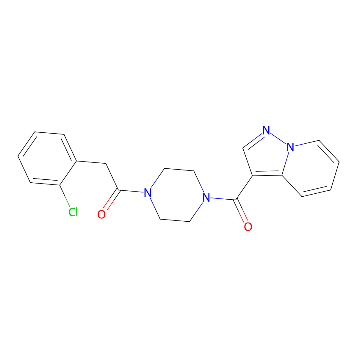 2-(2-Chlorophenyl)-1-(4-(pyrazolo[1,5-a]pyridine-3-carbonyl)piperazin-1-yl)ethanone molecular structure, CAS 1396759-24-2