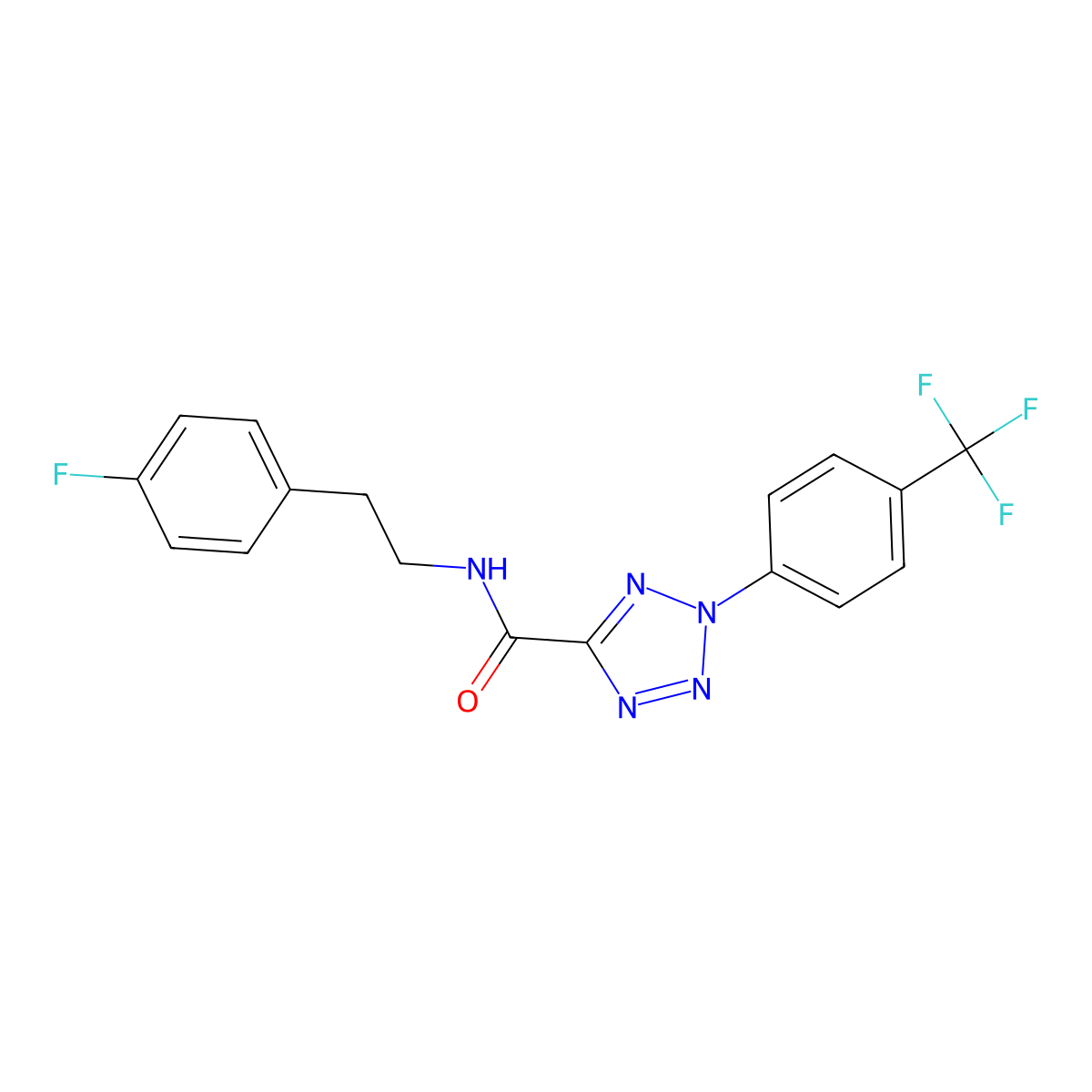 N-(4-fluorophenethyl)-2-(4-(trifluoromethyl)phenyl)-2H-tetrazole-5-carboxamide molecular structure, CAS 1396759-34-4