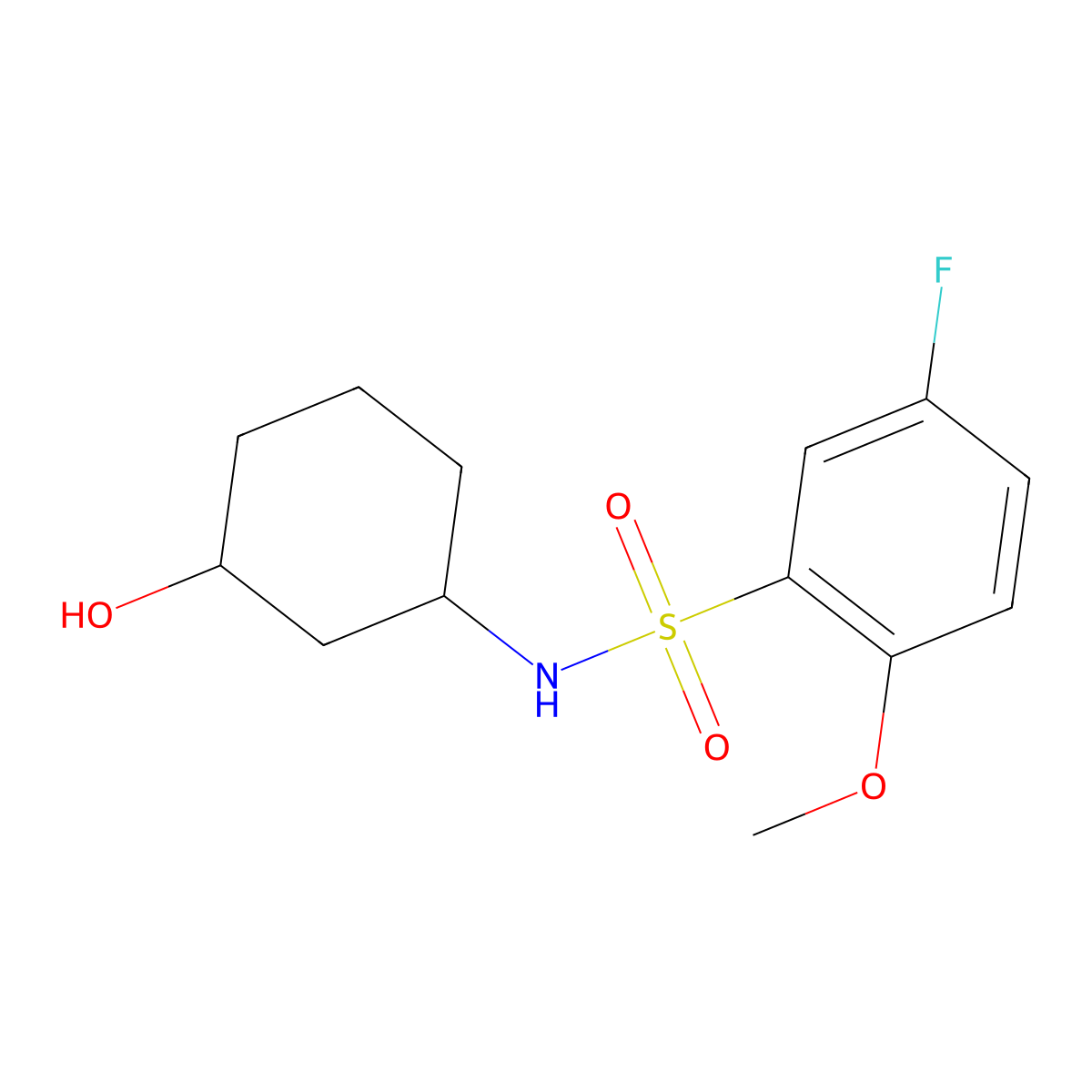 5-fluoro-N-(3-hydroxycyclohexyl)-2-methoxybenzenesulfonamide molecular structure, CAS 1396759-36-6