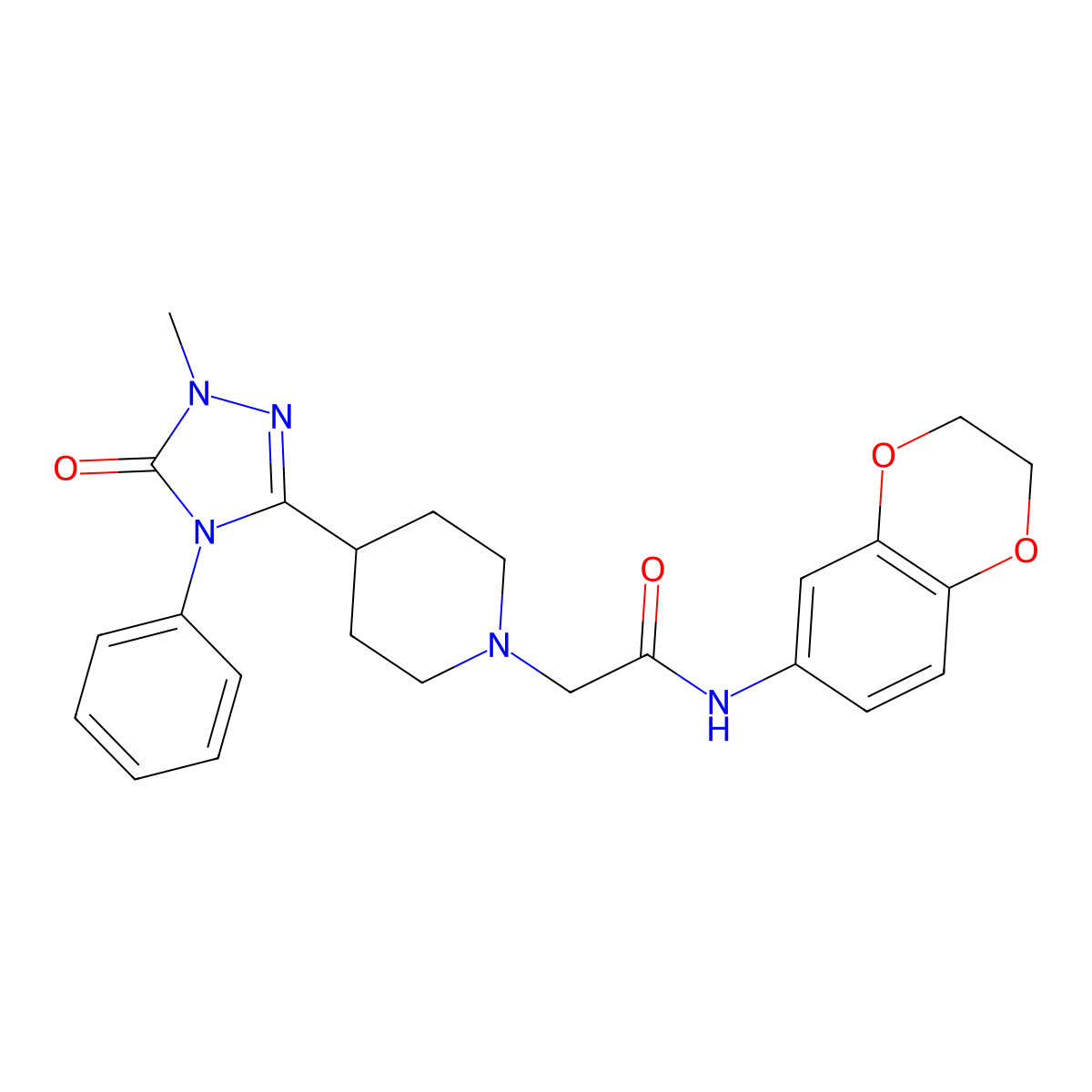 N-(2,3-dihydrobenzo[b][1,4]dioxin-6-yl)-2-(4-(1-methyl-5-oxo-4-phenyl-4,5-dihydro-1H-1,2,4-triazol-3-yl)piperidin-1-yl)acetamide molecular structure, CAS 1396759-39-9