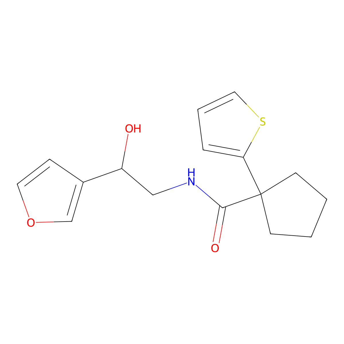 N-(2-(furan-3-yl)-2-hydroxyethyl)-1-(thiophen-2-yl)cyclopentanecarboxamide molecular structure, CAS 1396759-43-5