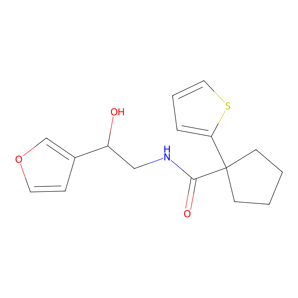 N-(2-(furan-3-yl)-2-hydroxyethyl)-1-(thiophen-2-yl)cyclopentanecarboxamide molecular structure, CAS 1396759-43-5