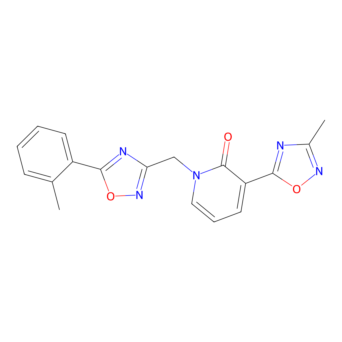 3-(3-methyl-1,2,4-oxadiazol-5-yl)-1-((5-(o-tolyl)-1,2,4-oxadiazol-3-yl)methyl)pyridin-2(1H)-one molecular structure, CAS 1396759-47-9