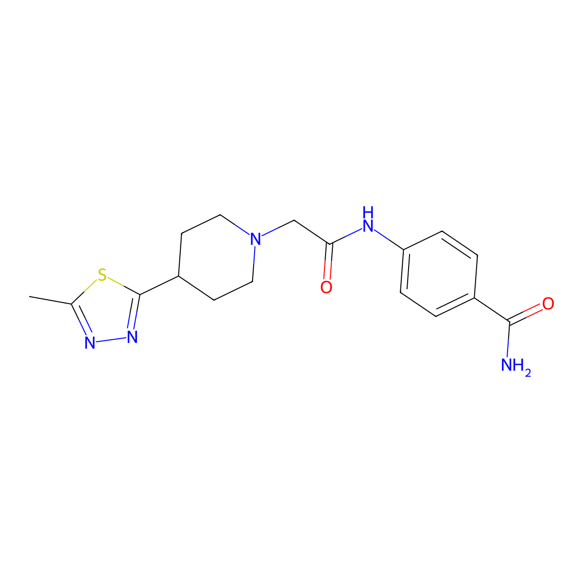 4-(2-(4-(5-Methyl-1,3,4-thiadiazol-2-yl)piperidin-1-yl)acetamido)benzamide molecular structure, CAS 1396759-48-0