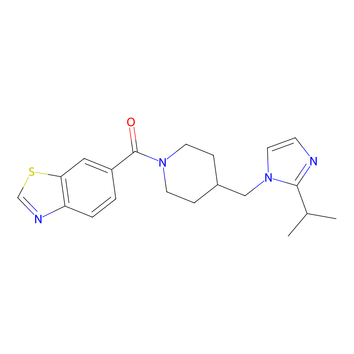 benzo[d]thiazol-6-yl(4-((2-isopropyl-1H-imidazol-1-yl)methyl)piperidin-1-yl)methanone molecular structure, CAS 1396759-49-1