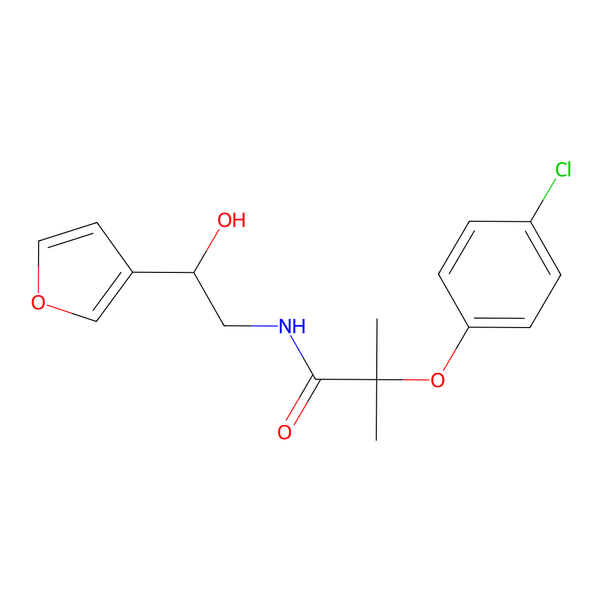 2-(4-chlorophenoxy)-N-[2-(furan-3-yl)-2-hydroxyethyl]-2-methylpropanamide molecular structure, CAS 1396759-50-4