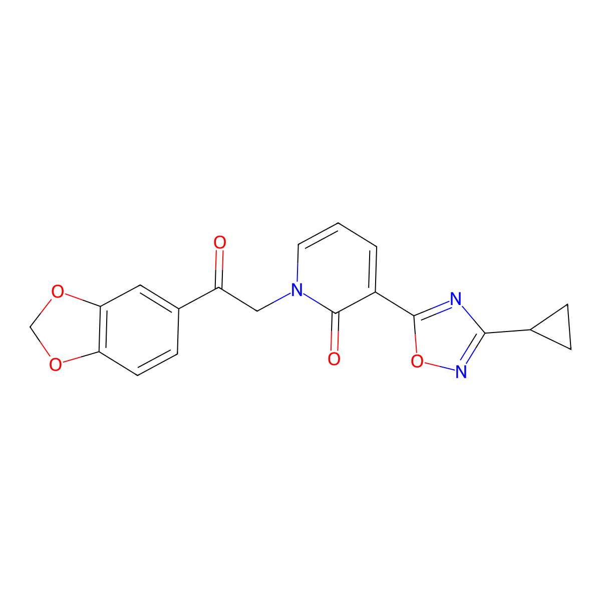 1-[2-(1,3-benzodioxol-5-yl)-2-oxoethyl]-3-(3-cyclopropyl-1,2,4-oxadiazol-5-yl)pyridin-2(1H)-one molecular structure, CAS 1396759-53-7