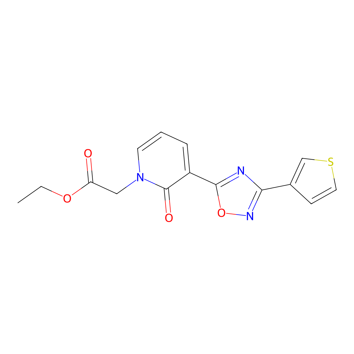 ethyl 2-(2-oxo-3-(3-(thiophen-3-yl)-1,2,4-oxadiazol-5-yl)pyridin-1(2H)-yl)acetate molecular structure, CAS 1396759-60-6