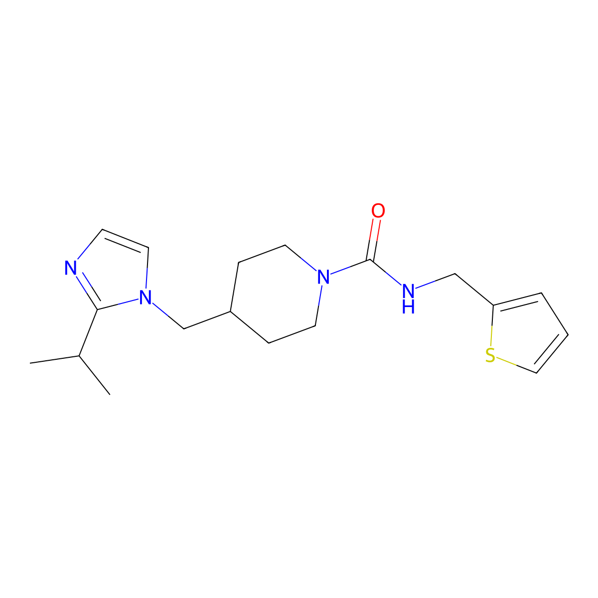 4-((2-isopropyl-1H-imidazol-1-yl)methyl)-N-(thiophen-2-ylmethyl)piperidine-1-carboxamide molecular structure, CAS 1396759-67-3