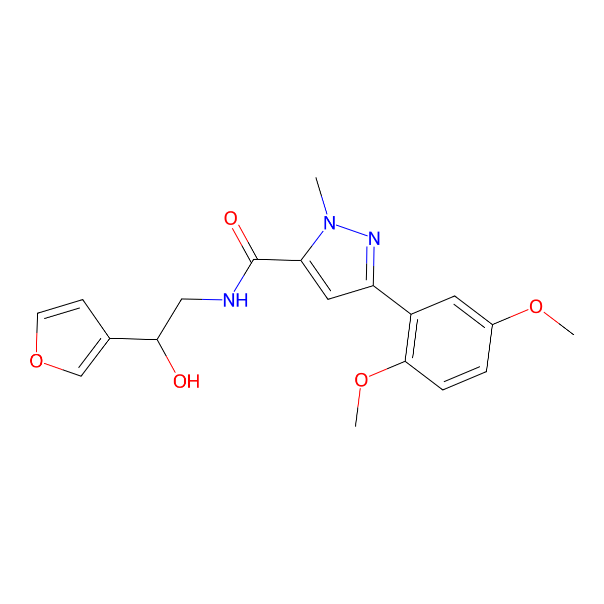 3-(2,5-dimethoxyphenyl)-N-[2-(furan-3-yl)-2-hydroxyethyl]-1-methyl-1H-pyrazole-5-carboxamide molecular structure, CAS 1396759-71-9