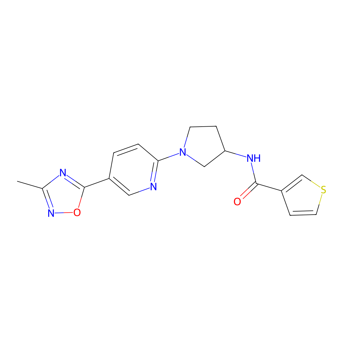 N-{1-[5-(3-methyl-1,2,4-oxadiazol-5-yl)pyridin-2-yl]pyrrolidin-3-yl}thiophene-3-carboxamide molecular structure, CAS 1396759-72-0