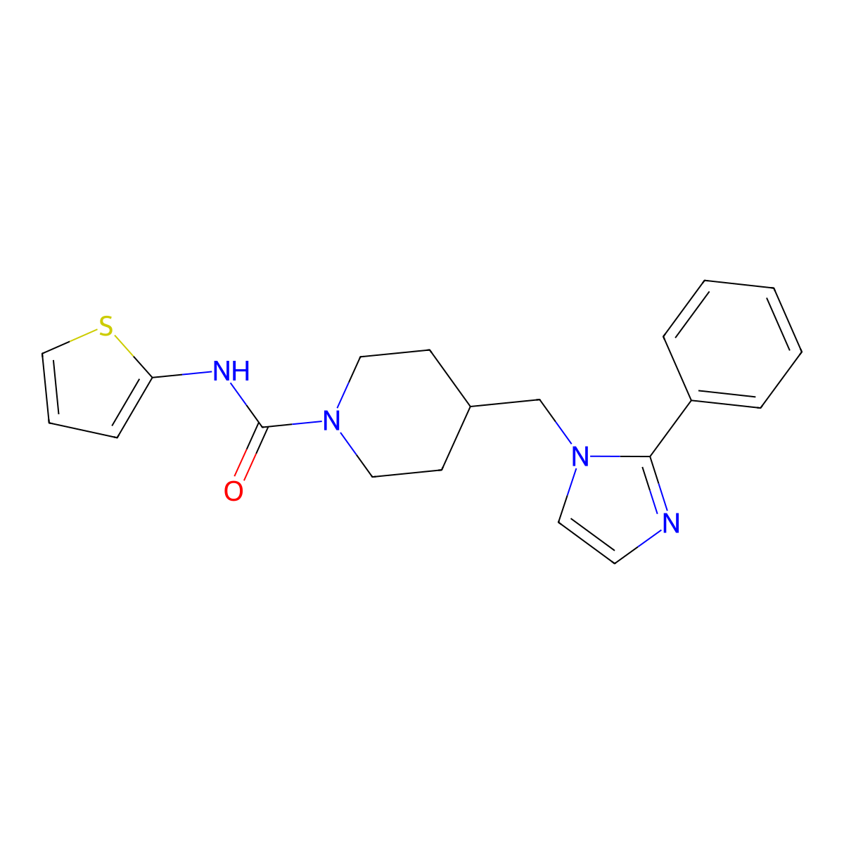 4-[(2-phenyl-1H-imidazol-1-yl)methyl]-N-(thiophen-2-yl)piperidine-1-carboxamide molecular structure, CAS 1396759-73-1