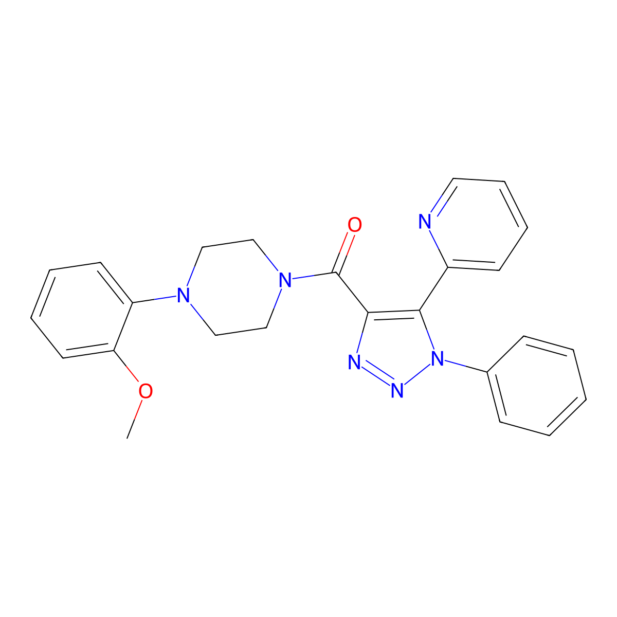 (4-(2-methoxyphenyl)piperazin-1-yl)(1-phenyl-5-(pyridin-2-yl)-1H-1,2,3-triazol-4-yl)methanone molecular structure, CAS 1396759-80-0