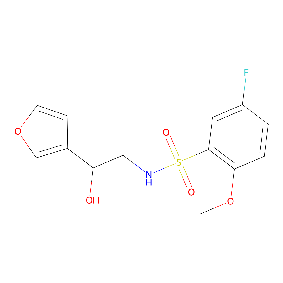 5-fluoro-N-(2-(furan-3-yl)-2-hydroxyethyl)-2-methoxybenzenesulfonamide molecular structure, CAS 1396759-82-2