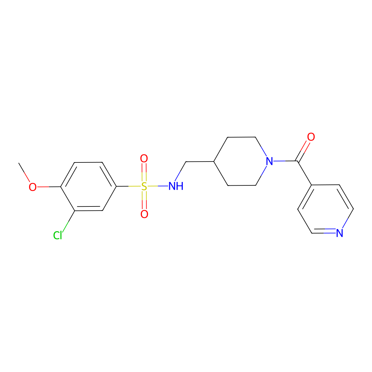 3-chloro-N-((1-isonicotinoylpiperidin-4-yl)methyl)-4-methoxybenzenesulfonamide molecular structure, CAS 1396759-94-6