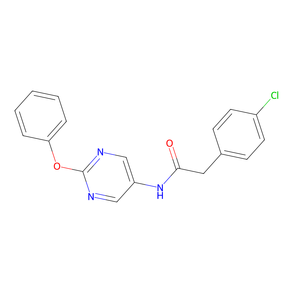 2-(4-chlorophenyl)-N-(2-phenoxypyrimidin-5-yl)acetamide molecular structure, CAS 1396759-96-8