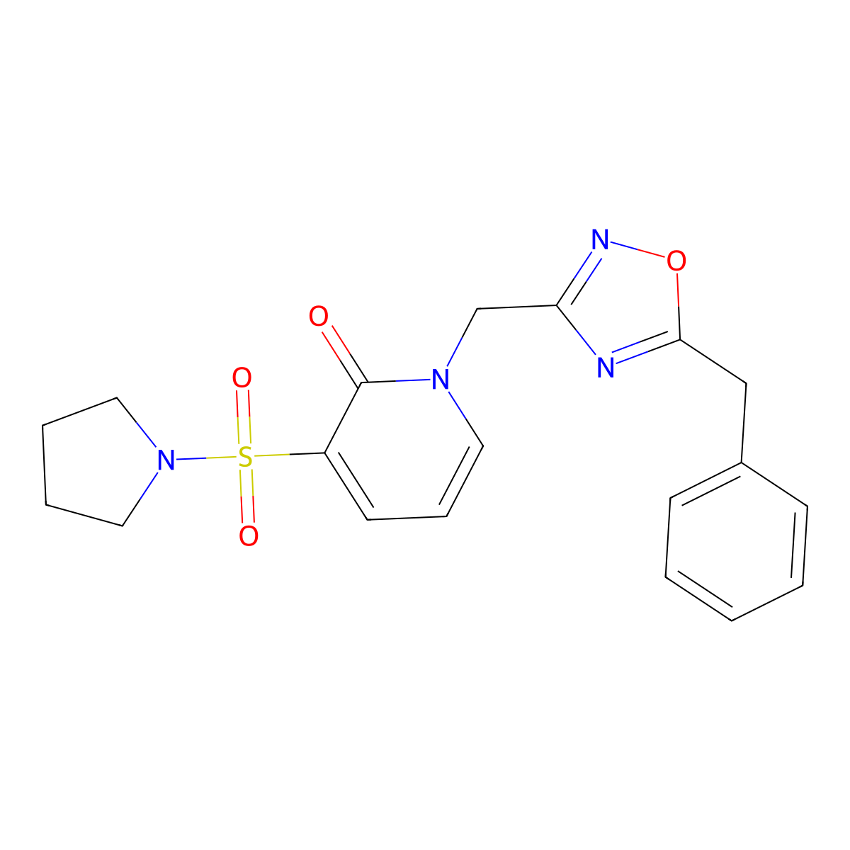 1-((5-benzyl-1,2,4-oxadiazol-3-yl)methyl)-3-(pyrrolidin-1-ylsulfonyl)pyridin-2(1H)-one molecular structure, CAS 1396759-98-0