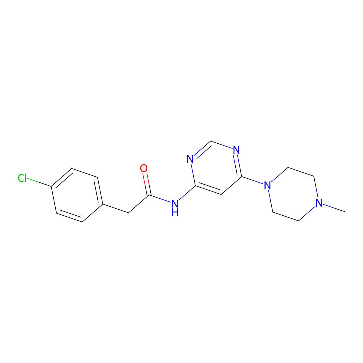 2-(4-chlorophenyl)-N-[6-(4-methylpiperazin-1-yl)pyrimidin-4-yl]acetamide molecular structure, CAS 1396759-99-1