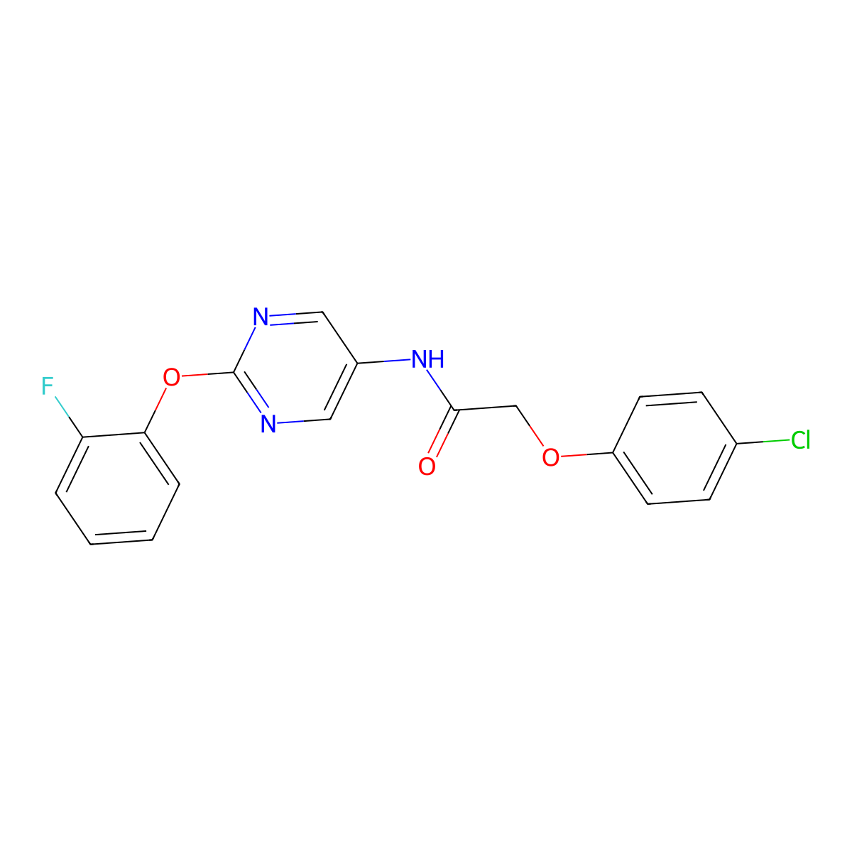 2-(4-chlorophenoxy)-N-[2-(2-fluorophenoxy)pyrimidin-5-yl]acetamide molecular structure, CAS 1396760-05-6