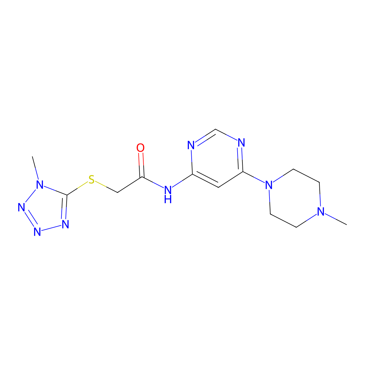 2-((1-methyl-1H-tetrazol-5-yl)thio)-N-(6-(4-methylpiperazin-1-yl)pyrimidin-4-yl)acetamide molecular structure, CAS 1396760-06-7