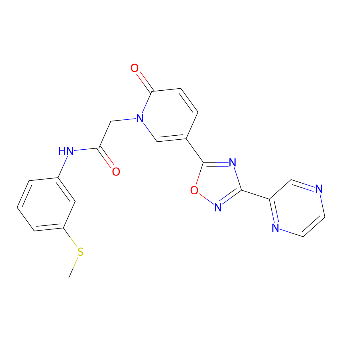 N-[3-(methylsulfanyl)phenyl]-2-{2-oxo-5-[3-(pyrazin-2-yl)-1,2,4-oxadiazol-5-yl]-1,2-dihydropyridin-1-yl}acetamide molecular structure, CAS 1396760-07-8