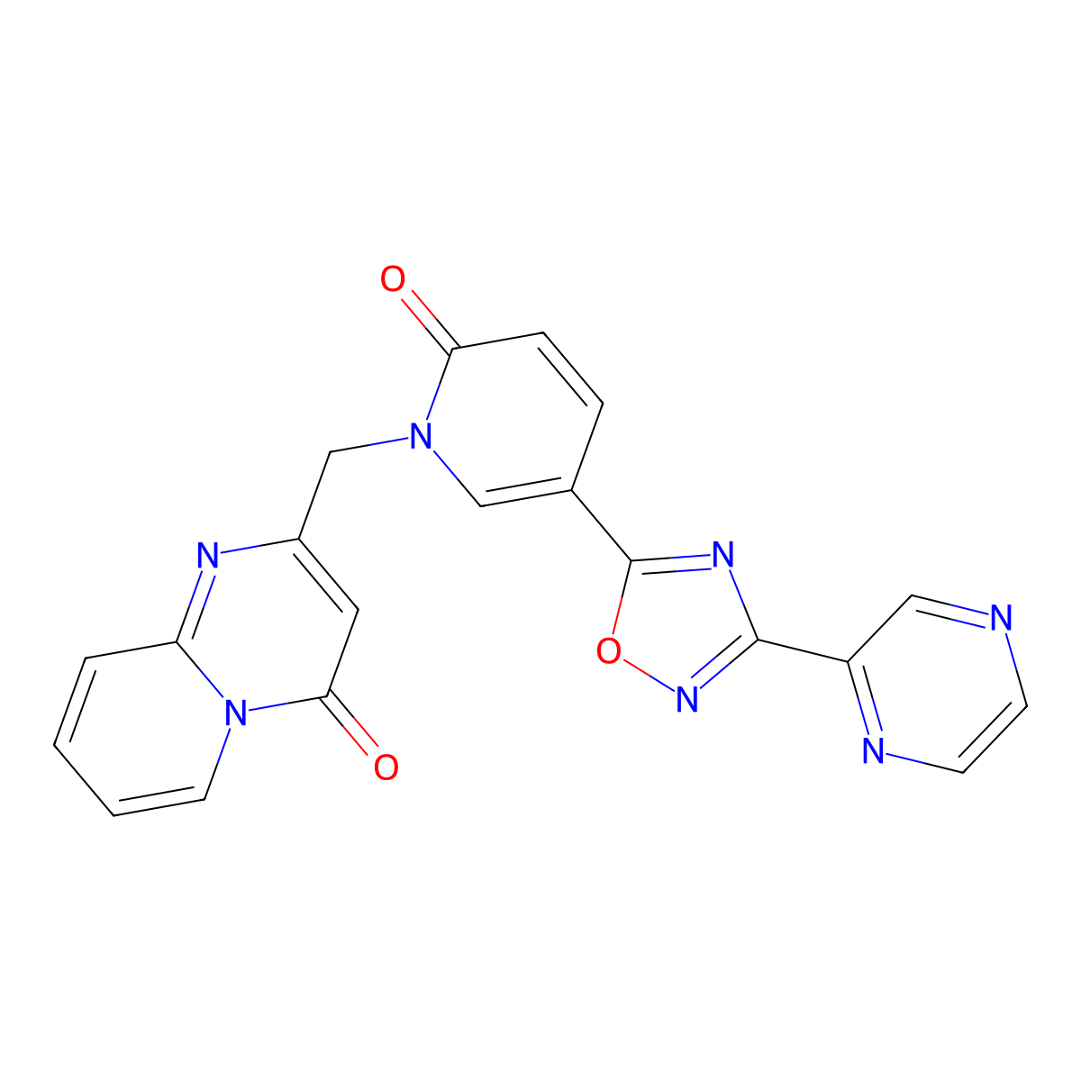 2-((2-oxo-5-(3-(pyrazin-2-yl)-1,2,4-oxadiazol-5-yl)pyridin-1(2H)-yl)methyl)-4H-pyrido[1,2-a]pyrimidin-4-one molecular structure, CAS 1396760-14-7